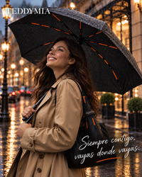 TeddyMia — élégant parapluie noir à accents orange sous la pluie